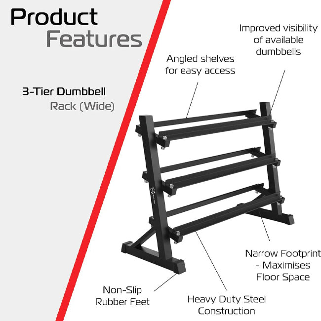 Heavy-Duty 3-Level Wide Dumbbell Rack Compact Weight Stand for Home Gym